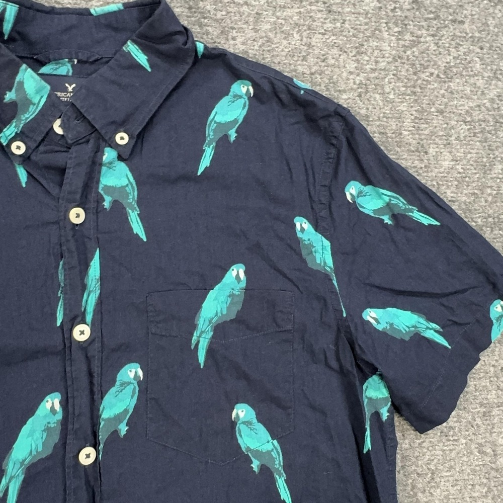 American Eagle Shirt Mens S Blue Parrot Graphic Short Sleeve Button Down - Picture 4 of 8